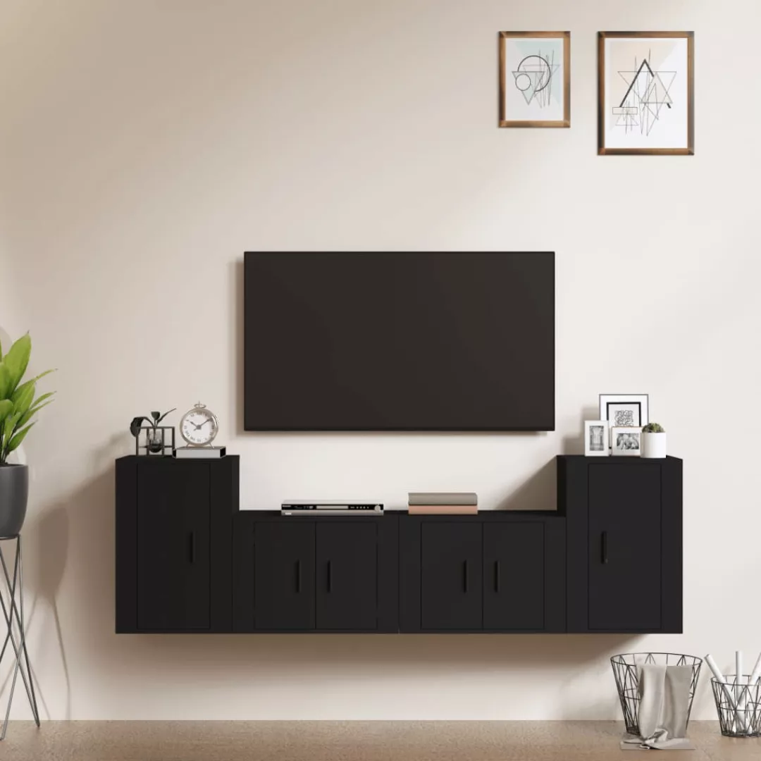 vidaXL TV-Schrank 4-tlg TV-Schrank-Set Schwarz Spanplatte TV-Lowboard Ferns günstig online kaufen