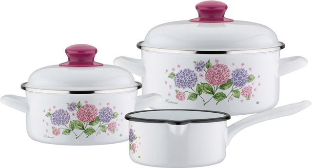 GSW Topf-Set »Hortensie«, Stahl-Emaille, (Set, 5 tlg., 1x Kochtopf Ø 16 cm, günstig online kaufen