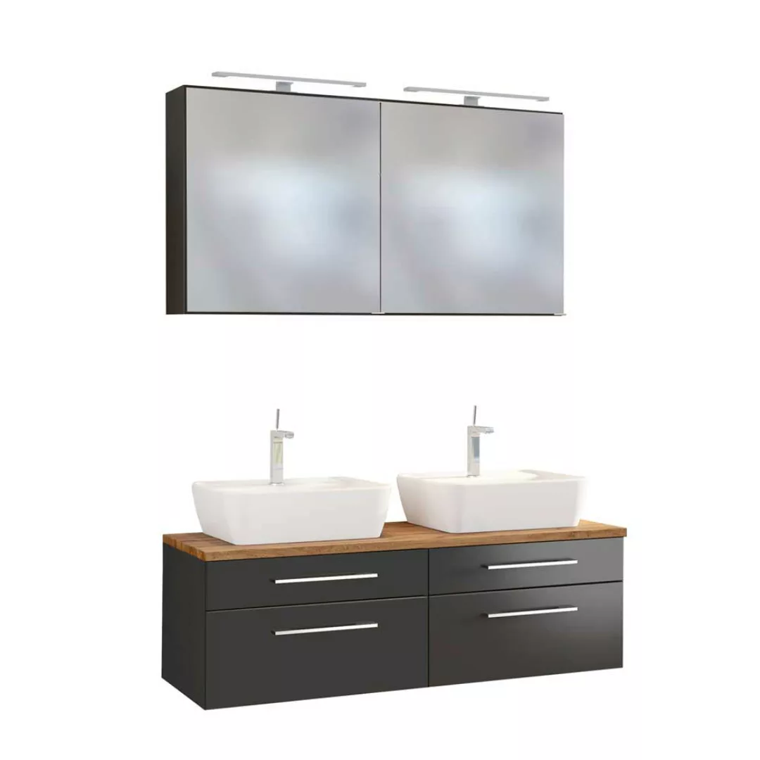 Doppel Waschplatz mit 2 Spiegelschränken dunkel Grau und Wildeiche Dekor (d günstig online kaufen