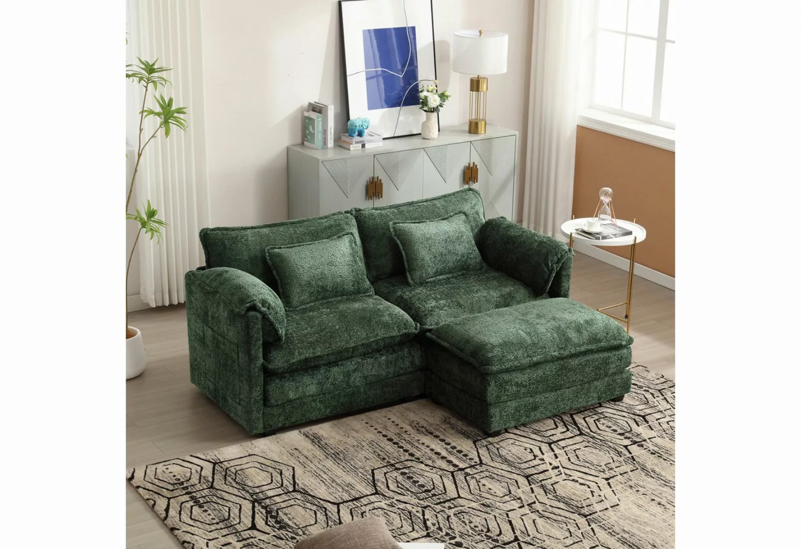 OKWISH Sofa Modernes 2-Sitzer-Loungesofa mit Chenille-Stoff & Fußstütze,Kin günstig online kaufen