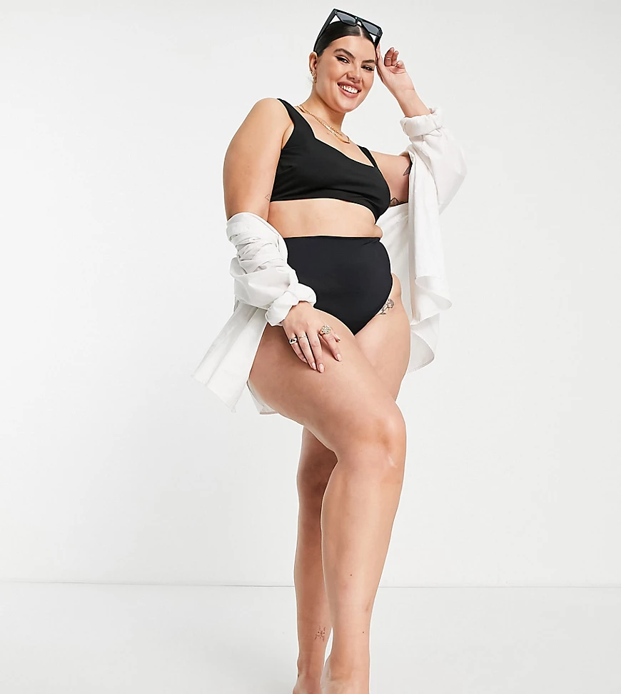 ASOS DESIGN Curve – Mix and Match – Bikinihose in Schwarz aus recycelten Ma günstig online kaufen