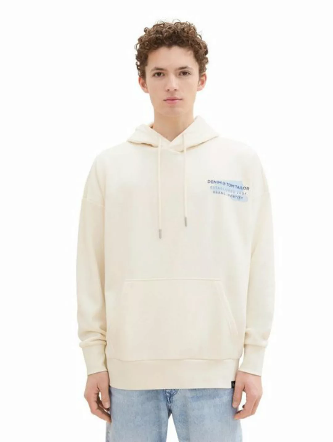 TOM TAILOR Denim Sweatshirt oversized hoodie with print, Gardenia White günstig online kaufen