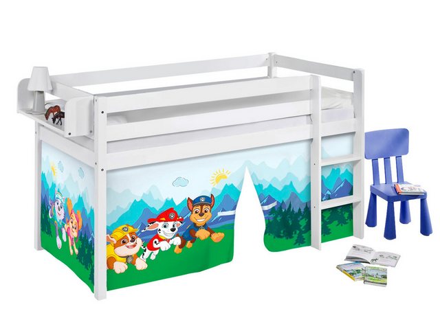 Lilokids Kinderbett Hochbett JELLE mit Rutsche und PAW PATROL Vorhang Spiel günstig online kaufen