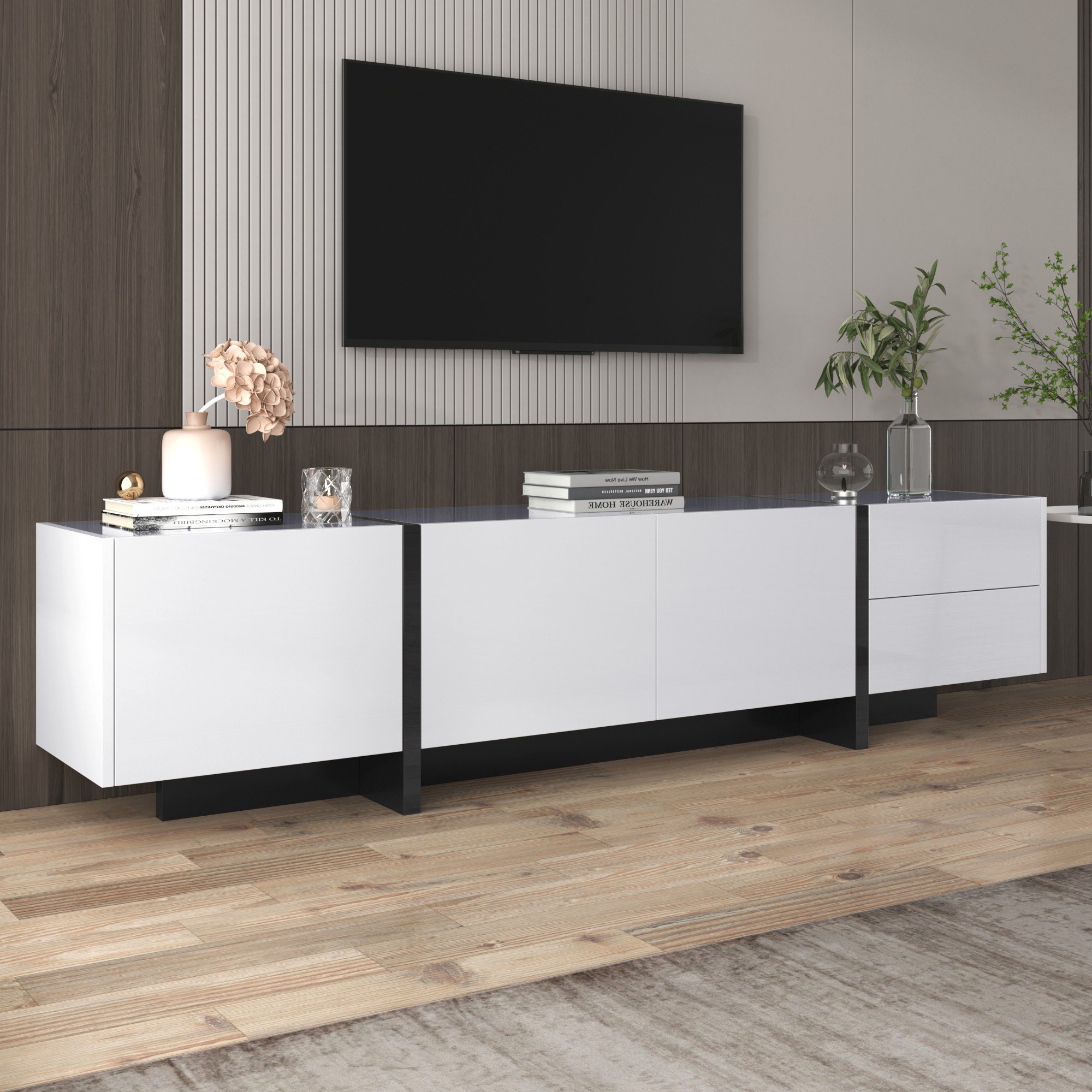 TV-Schrank in Hochglanz mit Türen, Schubladen und Regalen, modernes Design, günstig online kaufen