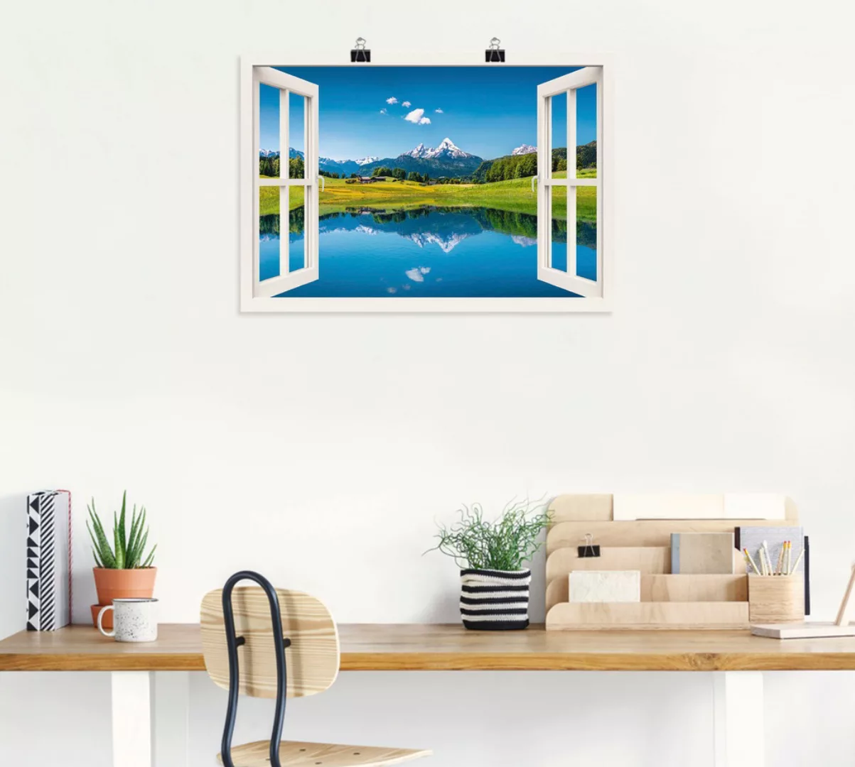 Artland Wandbild "Fensterblick Alpen und Bergsee", Berge, (1 St.), als Lein günstig online kaufen