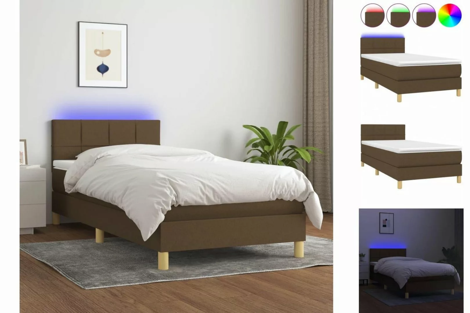 vidaXL Boxspringbett Boxspringbett mit Matratze LED Dunkelbraun 100x200 cm günstig online kaufen