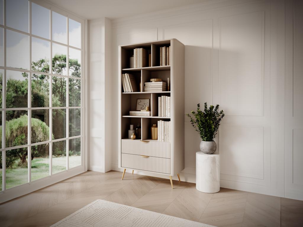 Wohnwand mit 2 Schubladen & 8 Fächern - MDF - Beige & Goldfarben - ELONARIA günstig online kaufen