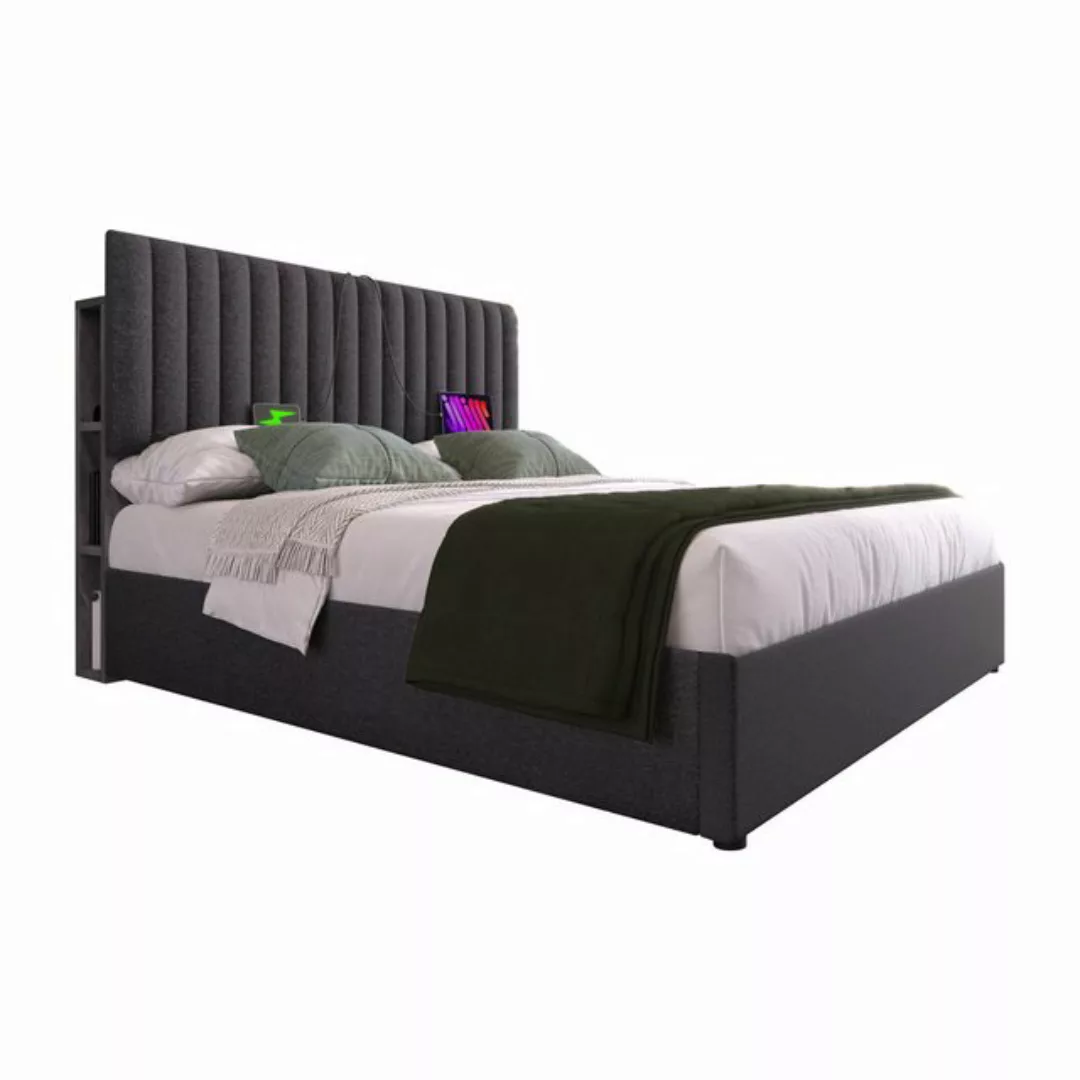 MODFU Polsterbett Doppelbett (Stauraumbett mit LED-Beleuchtung, 160x200cm), günstig online kaufen