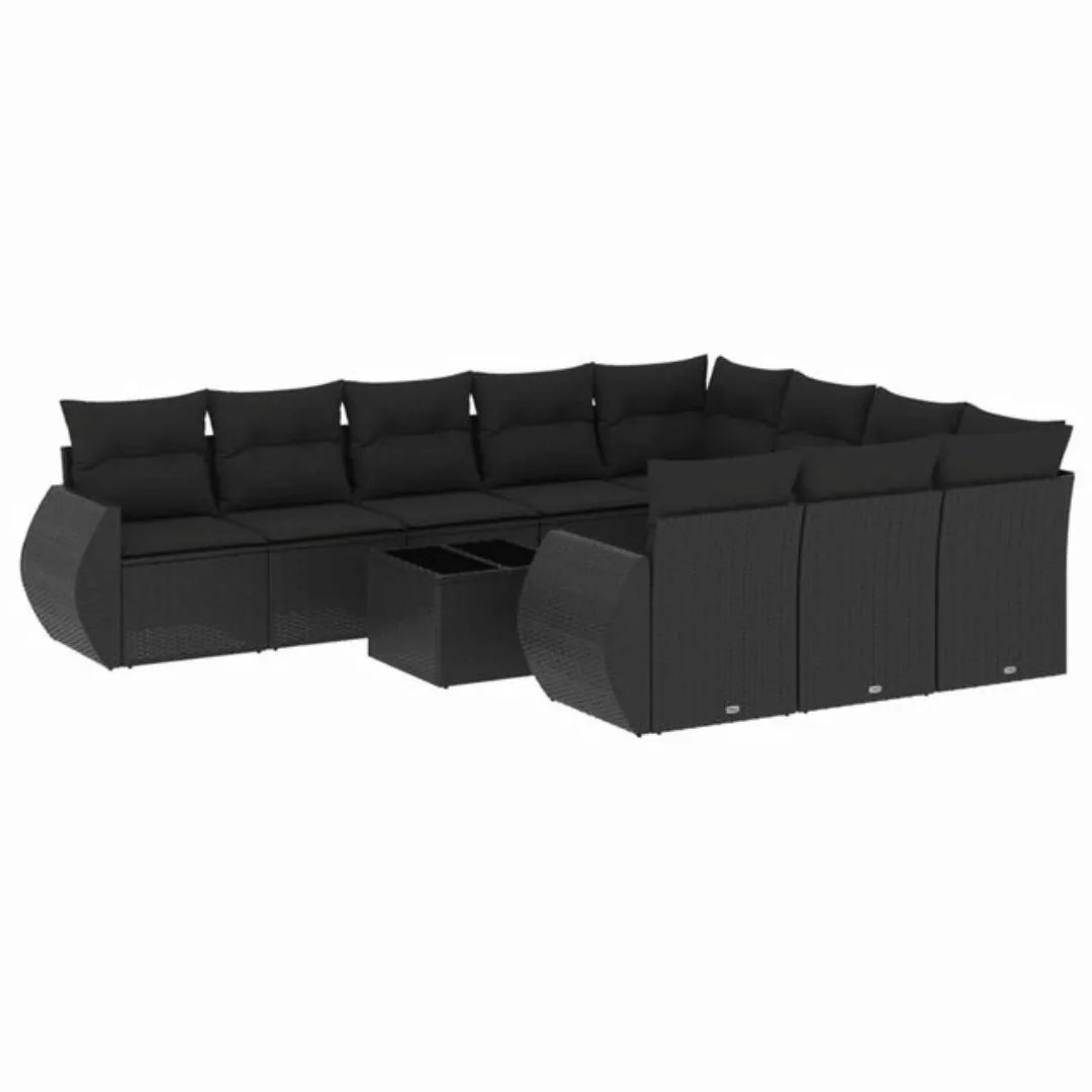 vidaXL Sofaelement 11-tlg. Garten-Sofagarnitur mit Kissen Schwarz Poly Ratt günstig online kaufen