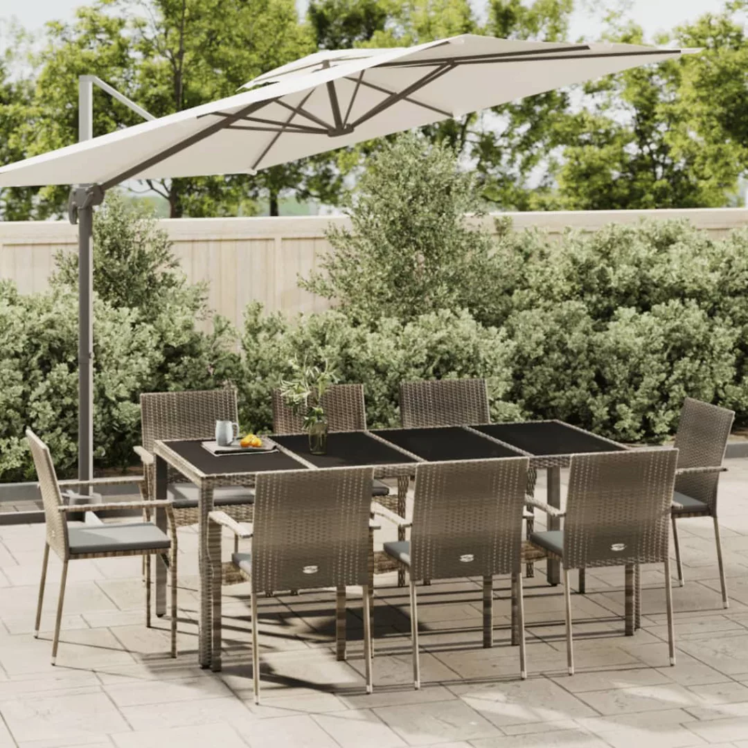 Vidaxl 9-tlg. Garten-essgruppe Mit Kissen Grau Poly Rattan günstig online kaufen