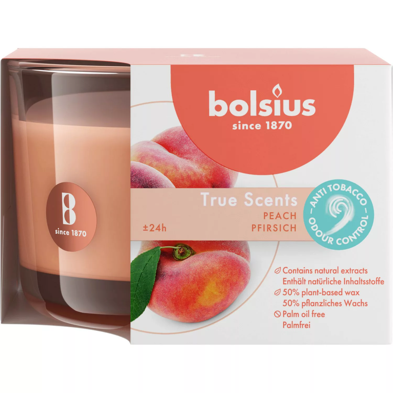 Bolsius Duftglas True Scents Medium Ø 9 cm x 6,3 cm Pfirsich günstig online kaufen