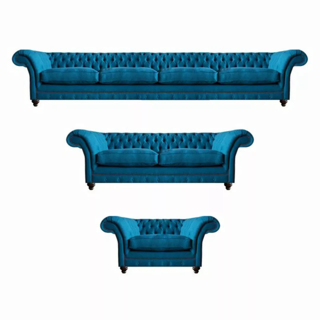 JVmoebel Chesterfield-Sofa Lux Komplett 3tlg Chesterfield Textil Sofas Pols günstig online kaufen