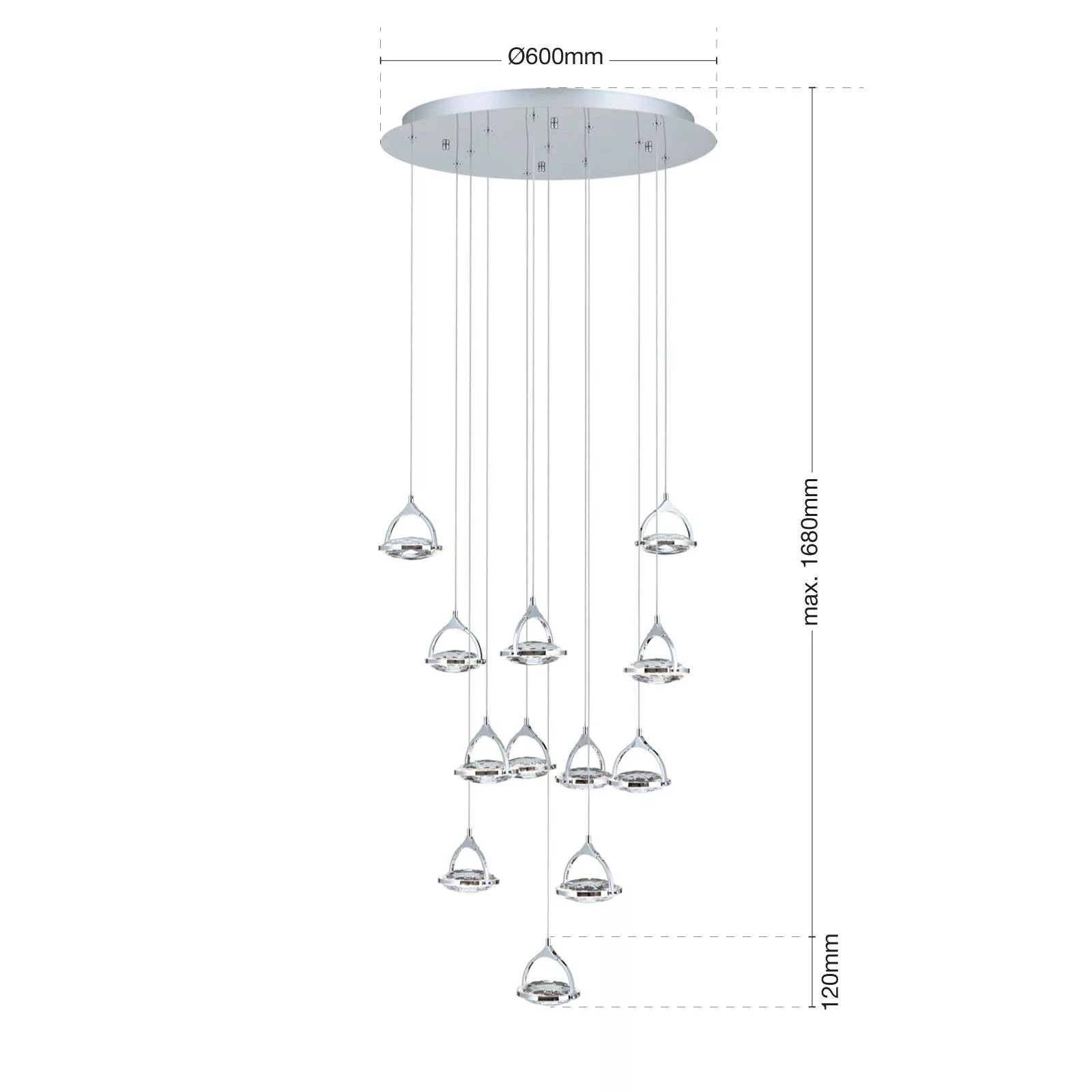 LED-Hängeleuchte Moon, K9-Kristallglas, 12fl chrom günstig online kaufen