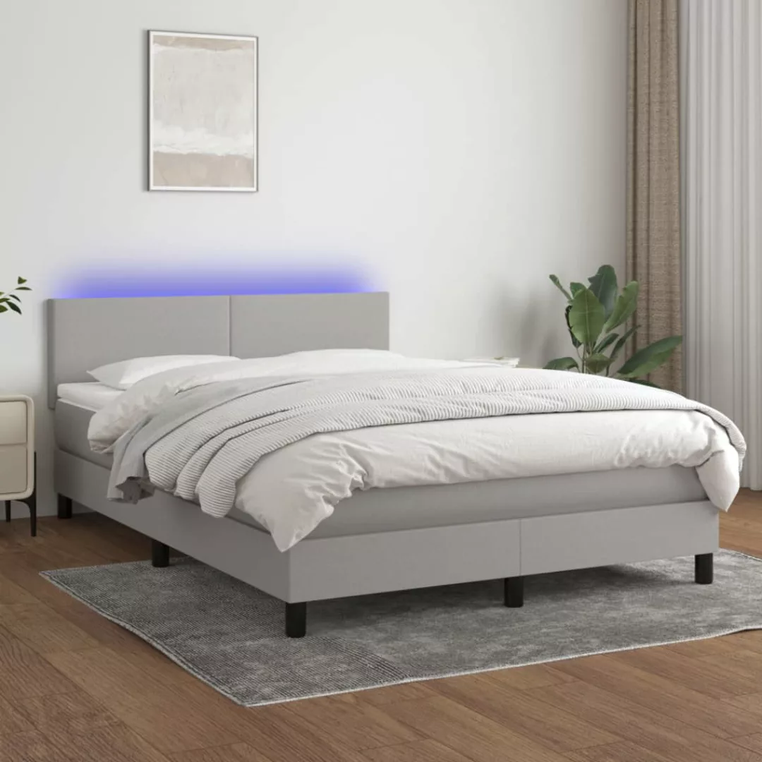 vidaXL Boxspringbett Boxspringbett mit Matratze LED Hellgrau 140x200 cm Sto günstig online kaufen