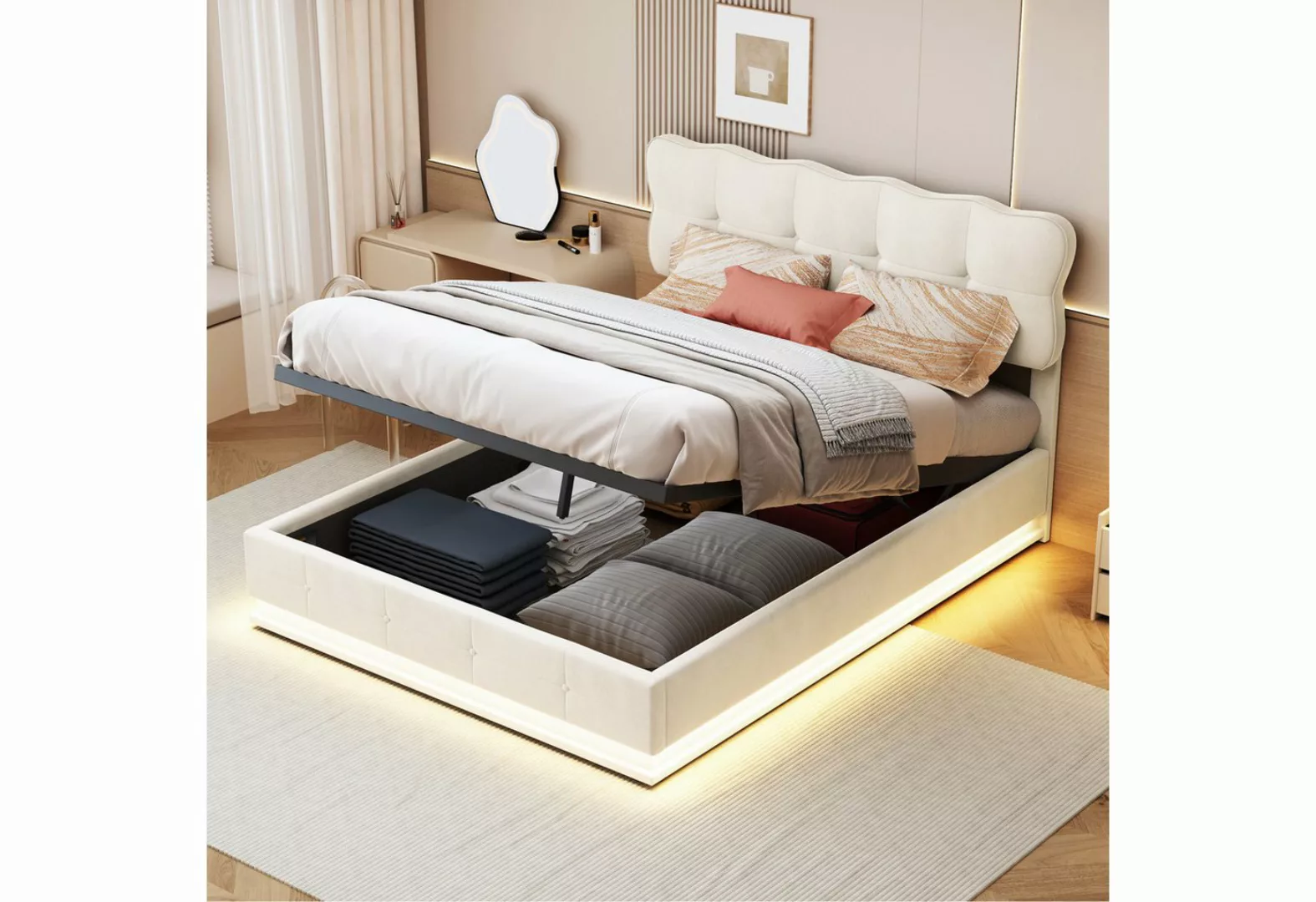 LuxeLiving Polsterbett LED Doppelbett (Geeignet für Jungen und Mädchen), hy günstig online kaufen