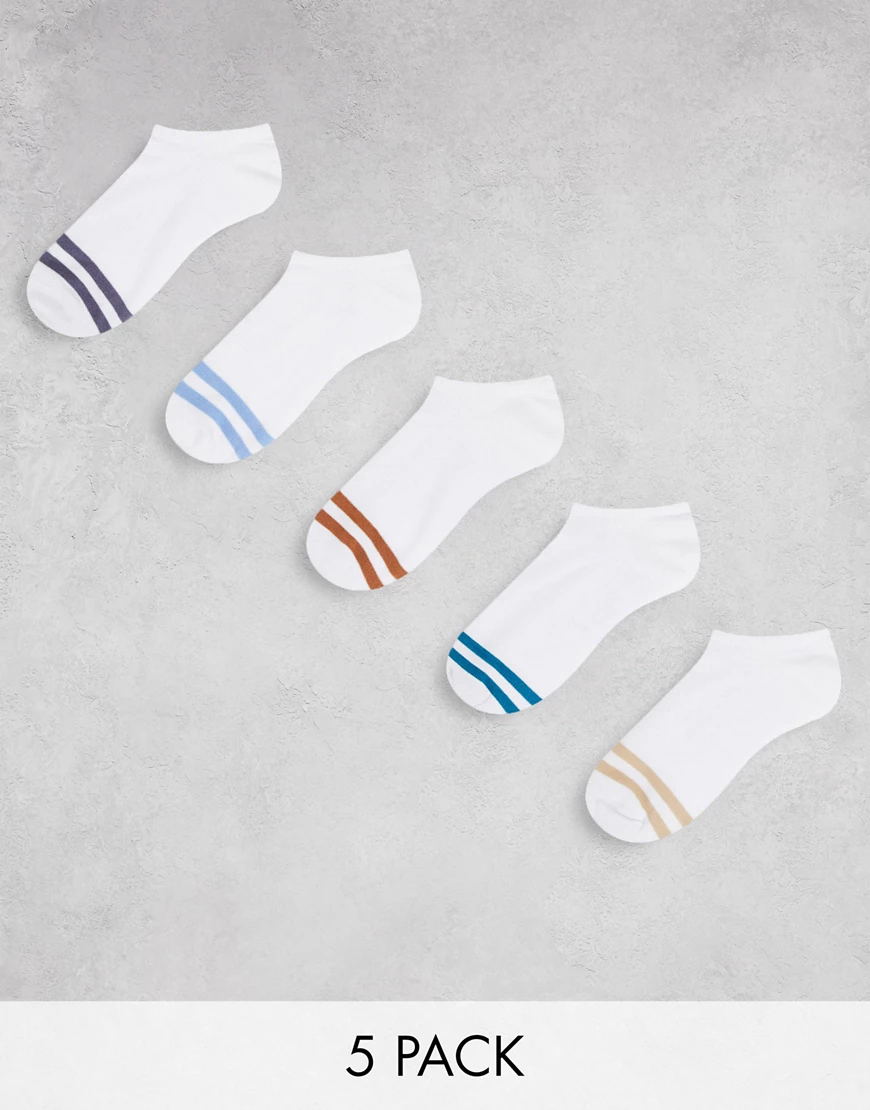 ASOS DESIGN – 5er-Pack Sportsocken mit Streifen im Farbblockdesign-Weiß günstig online kaufen