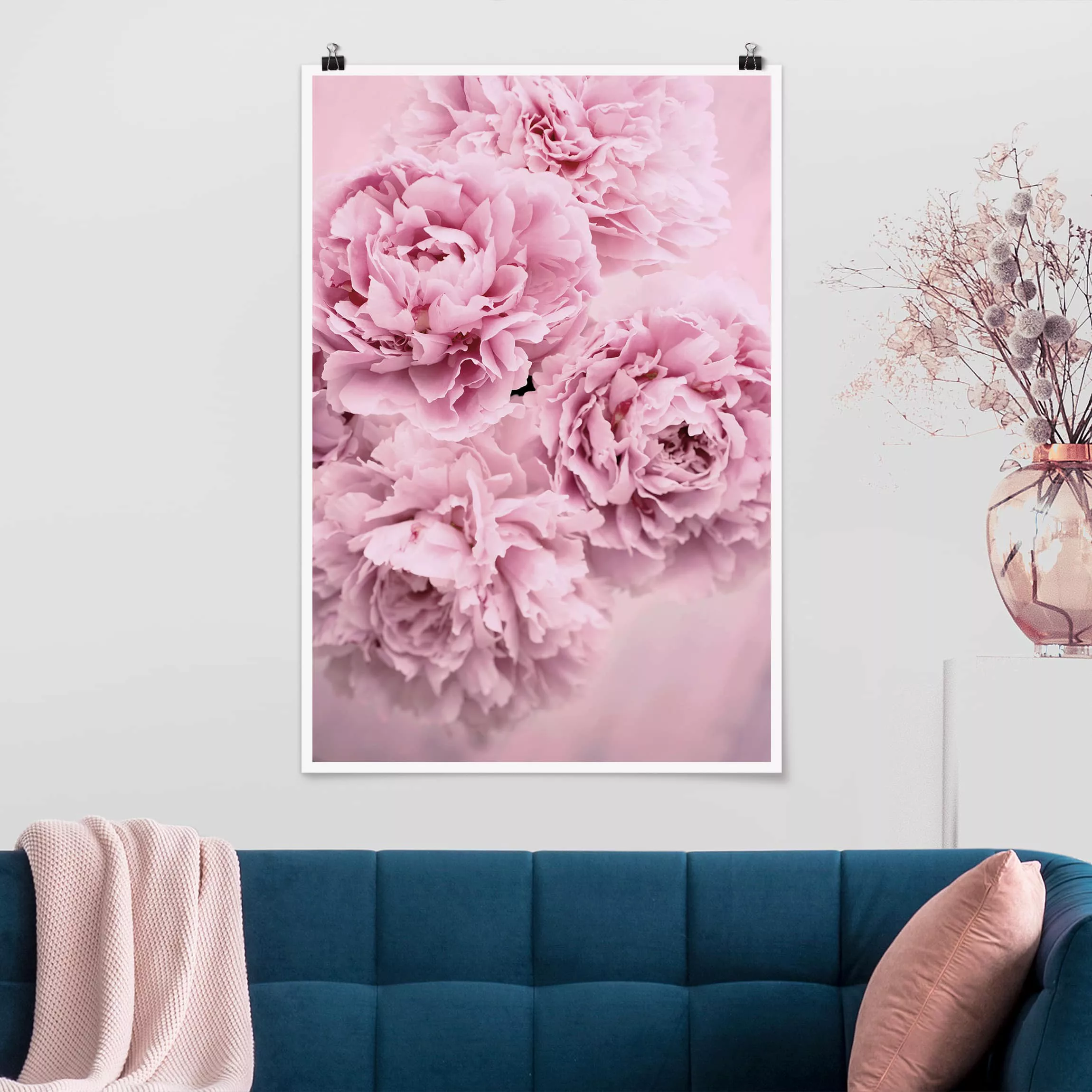 Poster Blumen - Hochformat Rosa Pfingstrosen günstig online kaufen