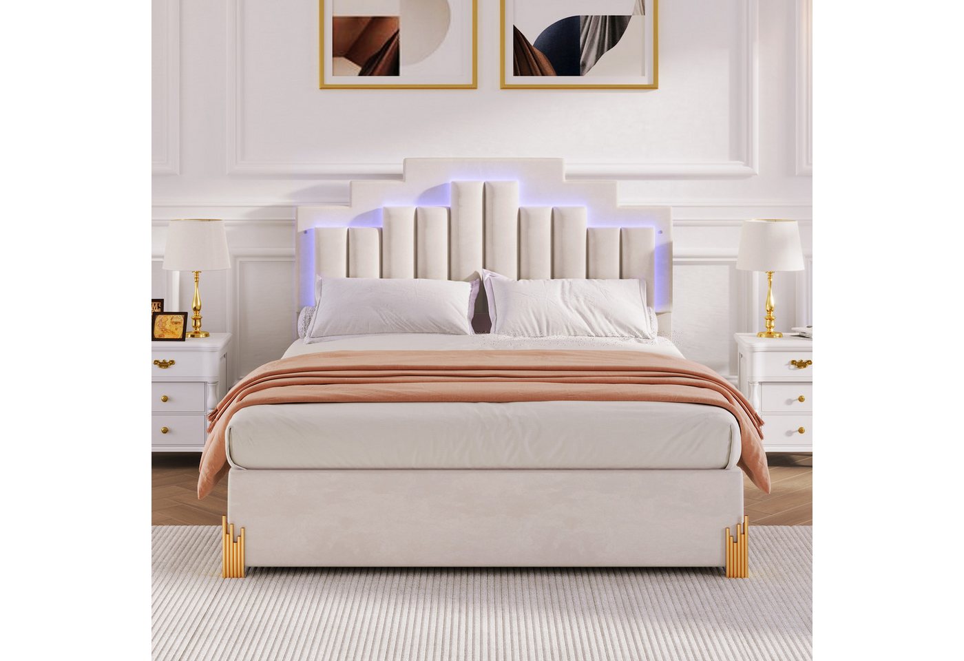 Ulife Polsterbett Doppelbett mit LED-Licht und Stauraumschubladen,140 x 200 günstig online kaufen