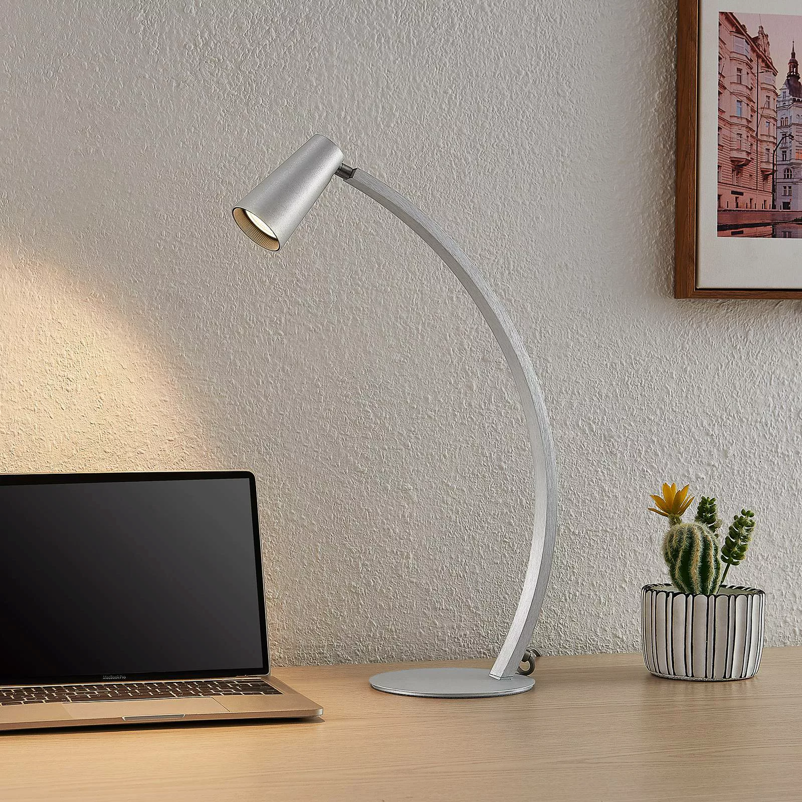 Lucande Velanoris Tischlampe, alu gebürstet günstig online kaufen