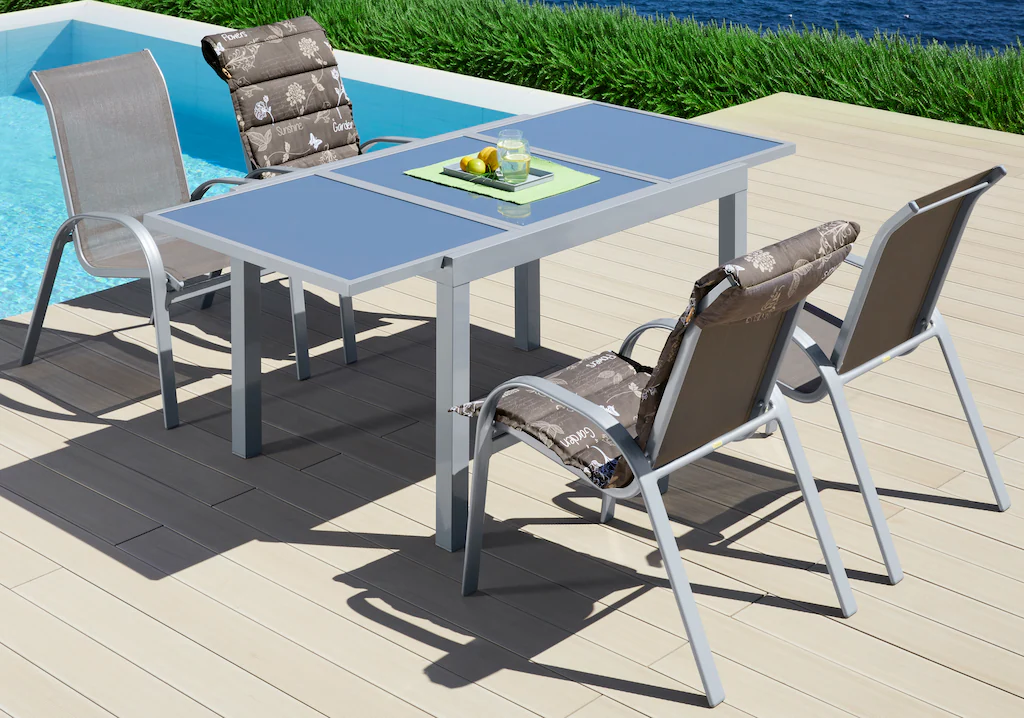 MERXX Garten-Essgruppe "Amalfi", (5 tlg.), 4 Sessel, Tisch ausziehbar 90x12 günstig online kaufen