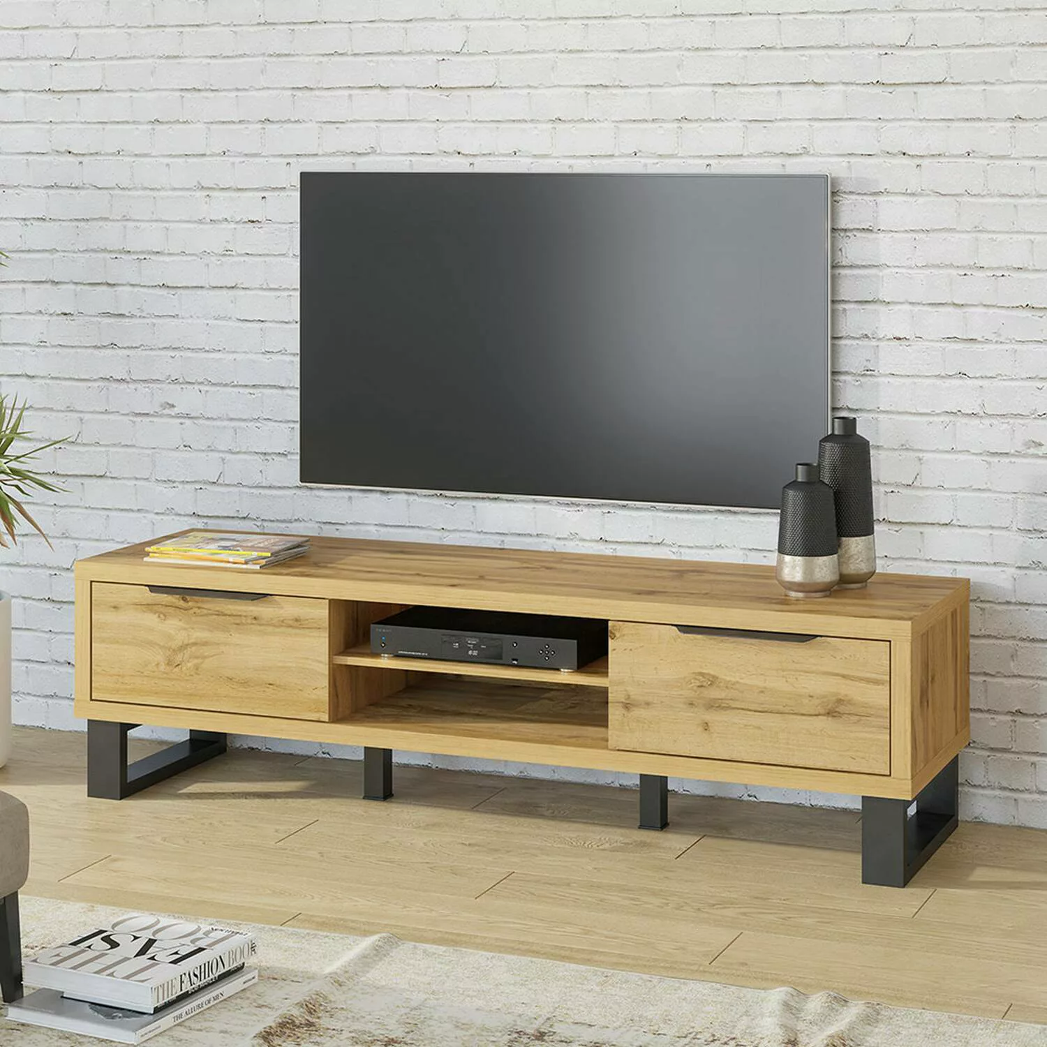 Wohnzimmer TV Lowboard in Wotan Eiche Nb. HENDERSON-83, B/H/T ca. 180/50/50 günstig online kaufen
