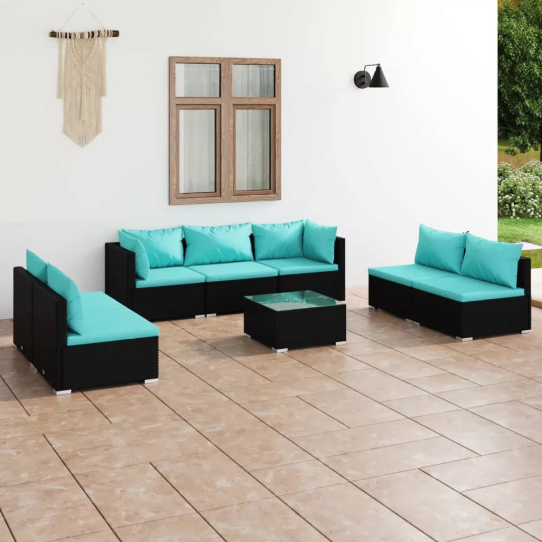 Vidaxl 8-tlg. Garten-lounge-set Mit Kissen Poly Rattan Schwarz günstig online kaufen