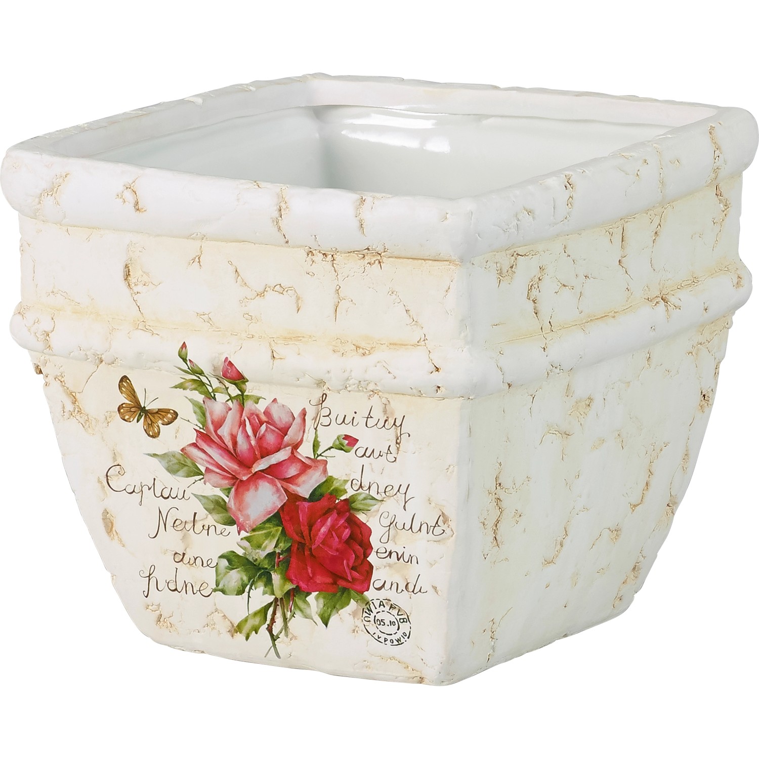 Deko-Pflanztopf mit Rosenmotiv 11 cm x 12 cm x 12 cm günstig online kaufen