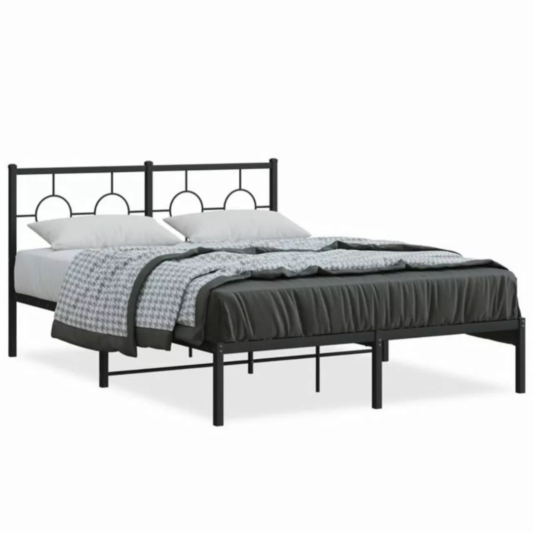 vidaXL Bettgestell, Bettrahmen mit Kopfteil Metall Schwarz 135x190 cm günstig online kaufen