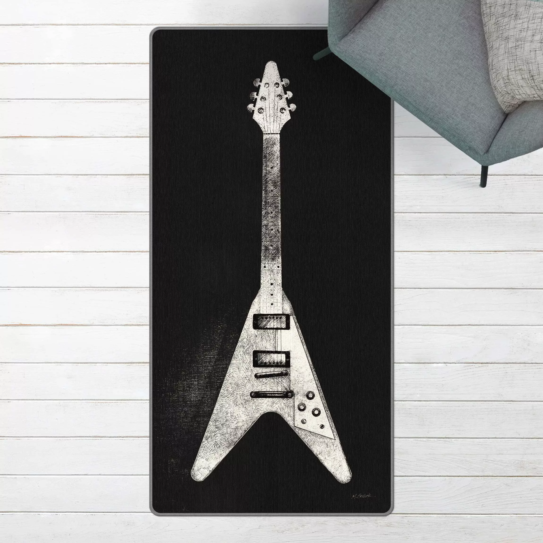 Teppich E-Gitarre Schwarz-Weiß günstig online kaufen