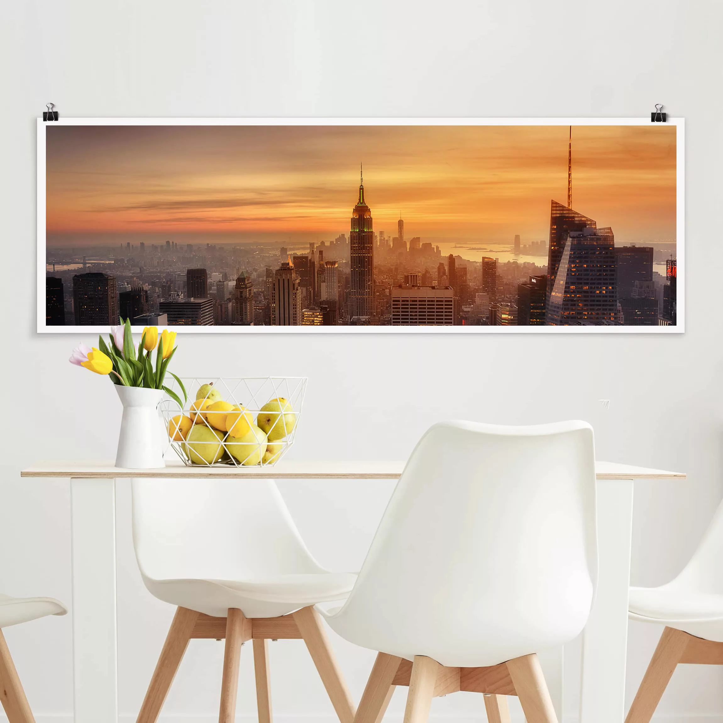 Panorama Poster Architektur & Skyline Manhattan Skyline Abendstimmung günstig online kaufen