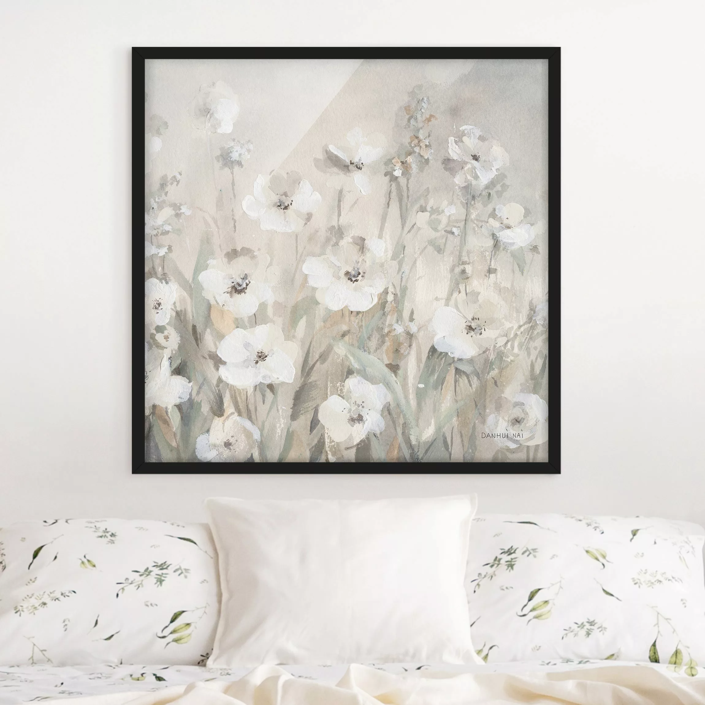 Bild mit Rahmen Weiße sommerliche Blumen günstig online kaufen