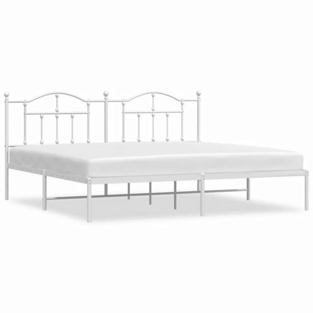 vidaXL Bettgestell Bettrahmen mit Kopfteil Metall Weiß 200x200 cm Bett Bett günstig online kaufen