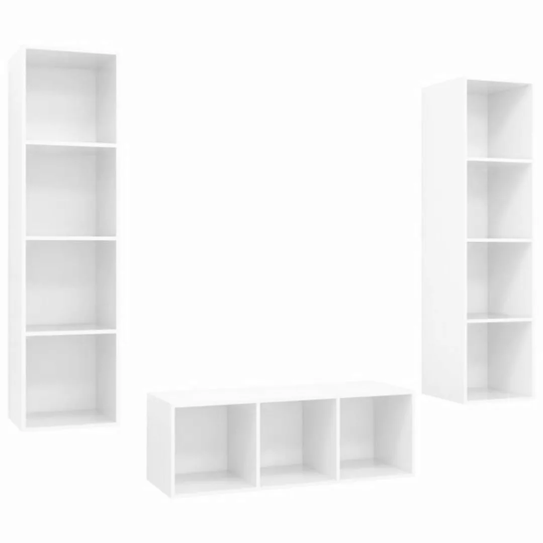 vidaXL Kleiderschrank 3-tlg TV-Schrank-Set Hochglanz-Weiß Spanplatte günstig online kaufen