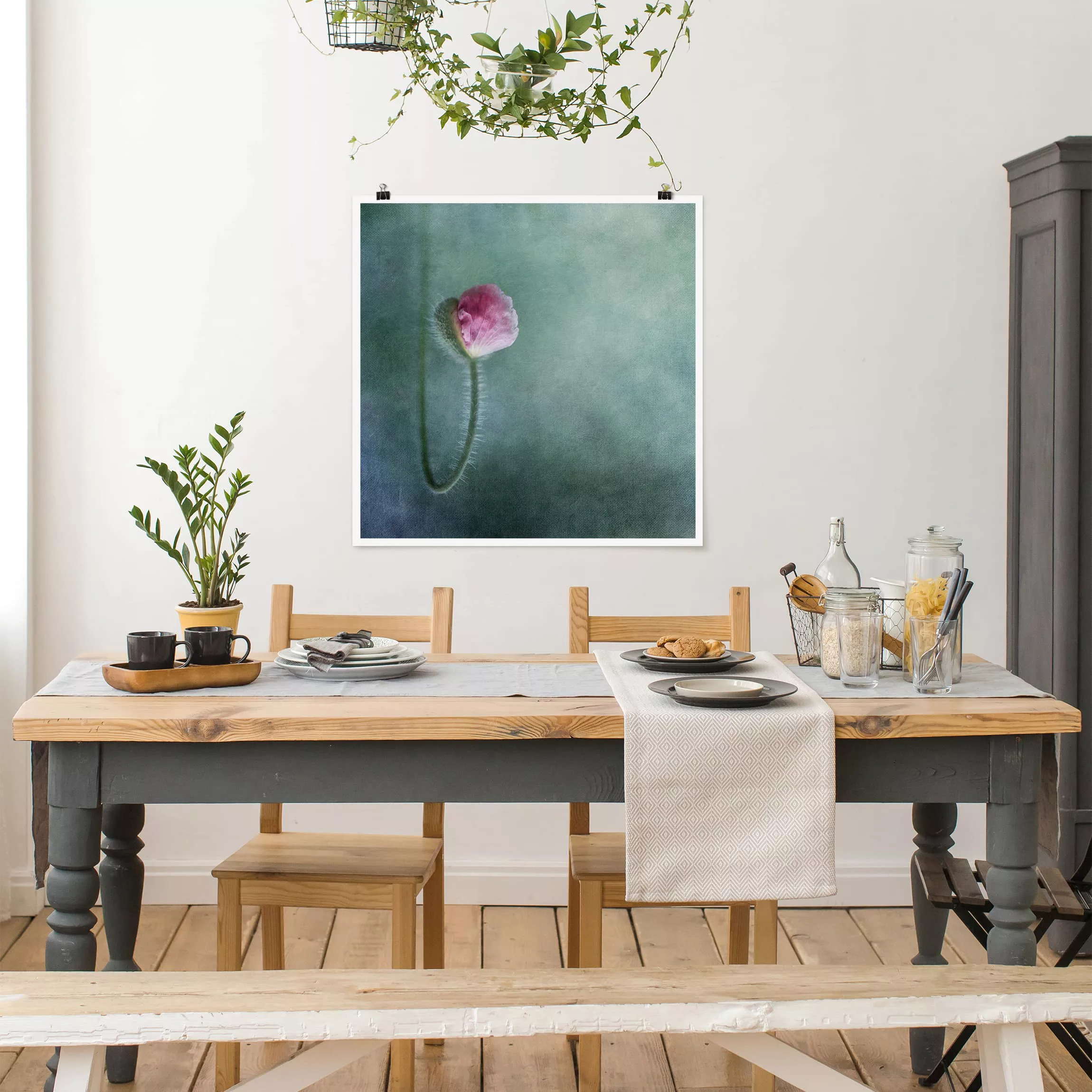 Poster Blumen - Quadrat Blüte in Rosa günstig online kaufen