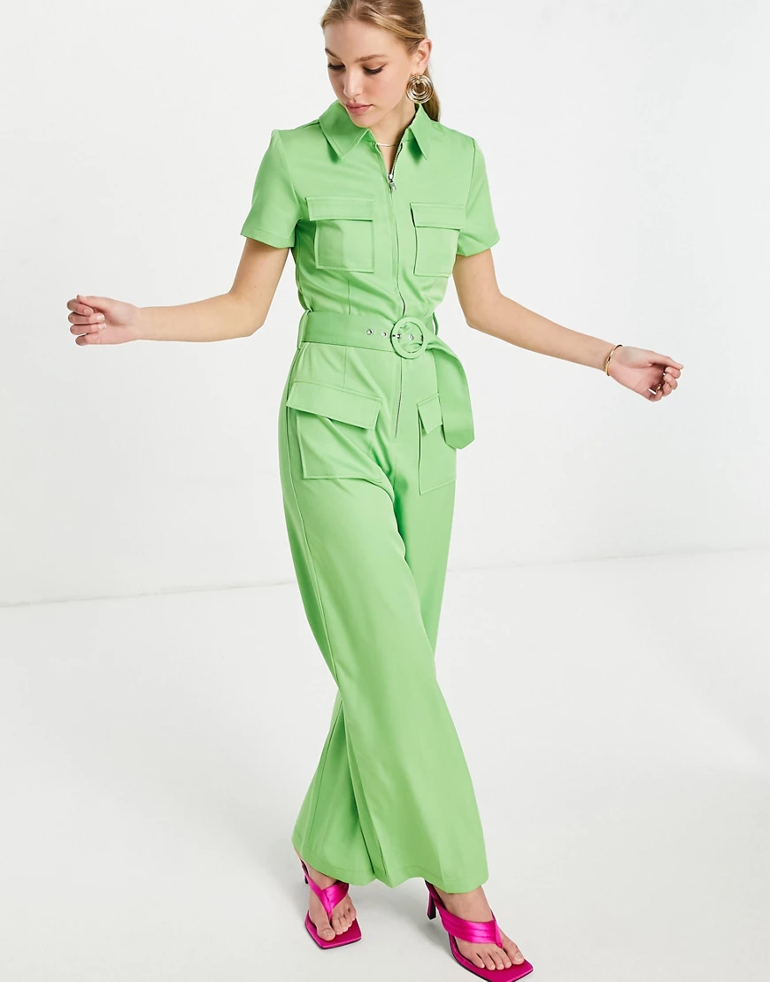 Vila – Eleganter Jumpsuit mit weitem Bein und Taschen in Grün günstig online kaufen