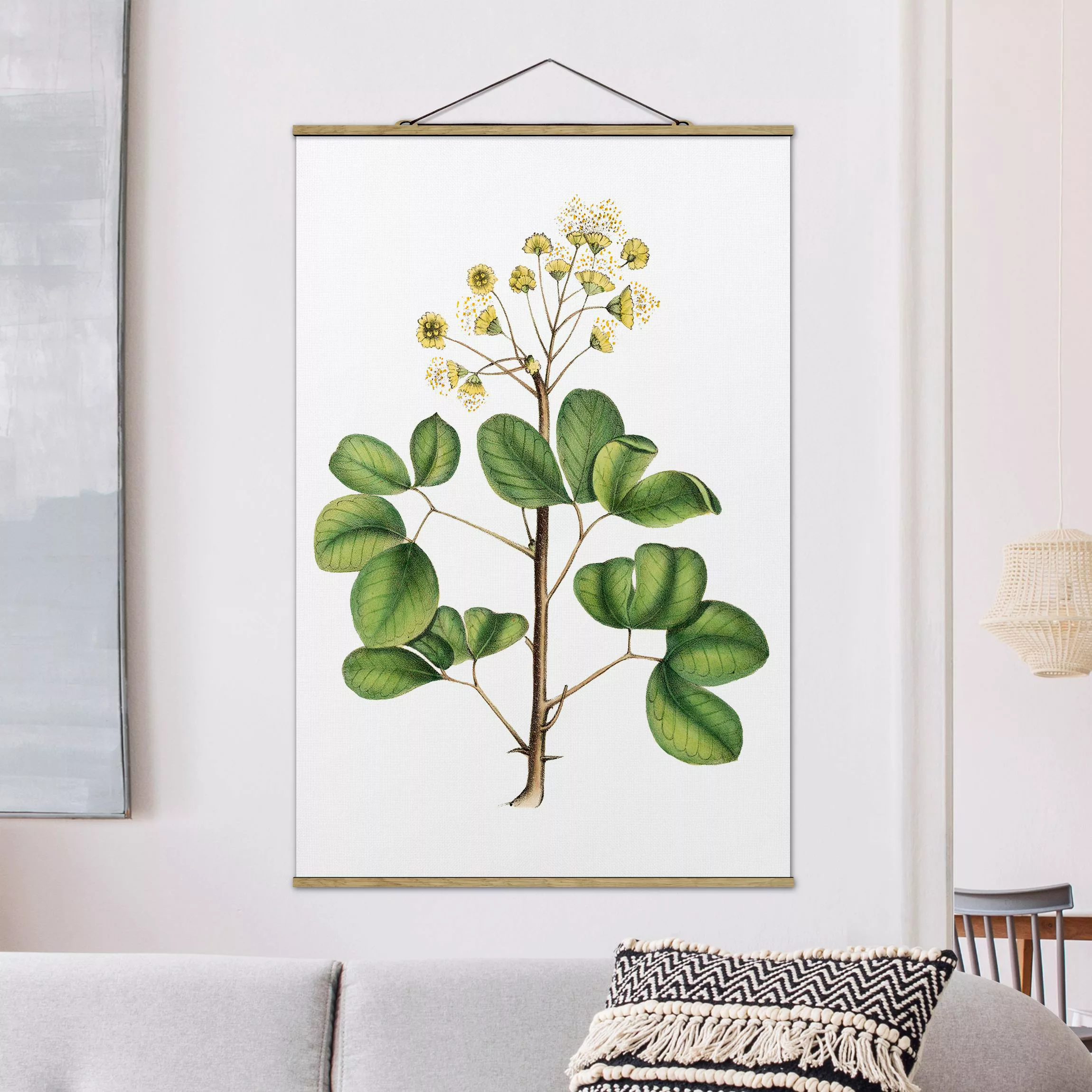 Stoffbild Blumen mit Posterleisten - Hochformat Laubwerk mit Blüten IV günstig online kaufen
