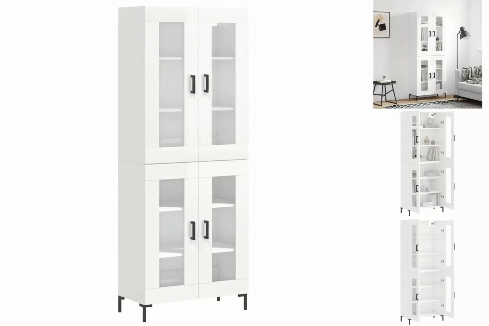 vidaXL Vitrine Highboard Hochglanz-Weiß 69,5x34x180 cm Spanplatte Glas Vitr günstig online kaufen