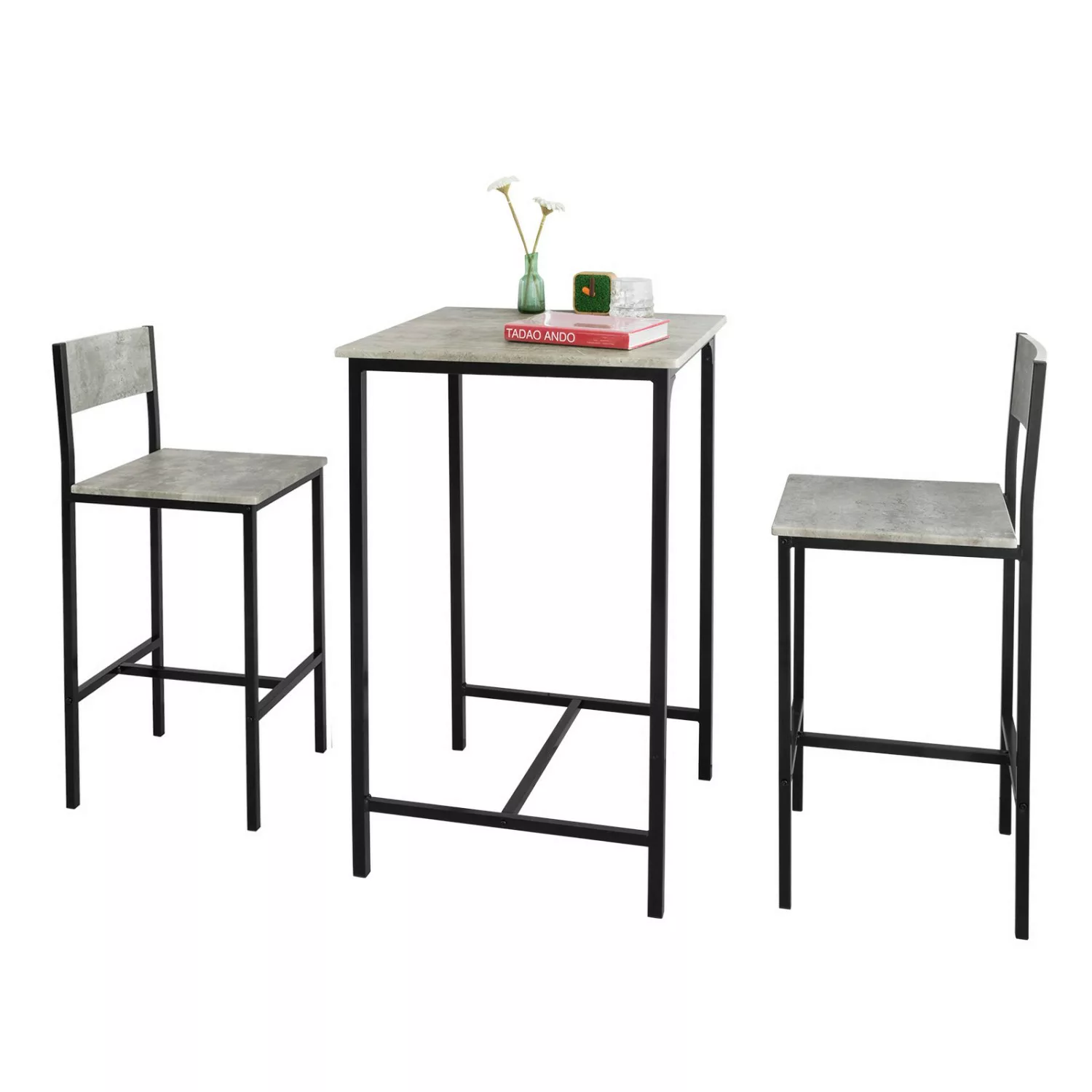 SoBuy 3-teilig Bartisch mit 2 Barhockern Esszimmer MDF Metall Grau OGT27-HG günstig online kaufen