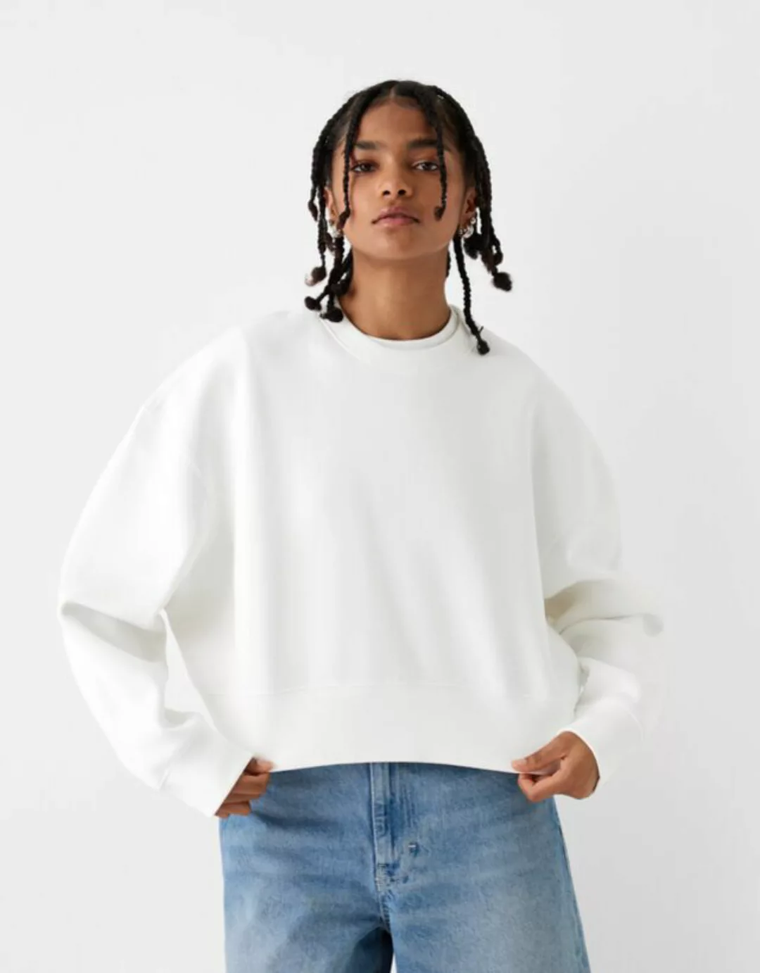 Bershka Basic-Sweatshirt Damen L Grbrochenes Weiss günstig online kaufen