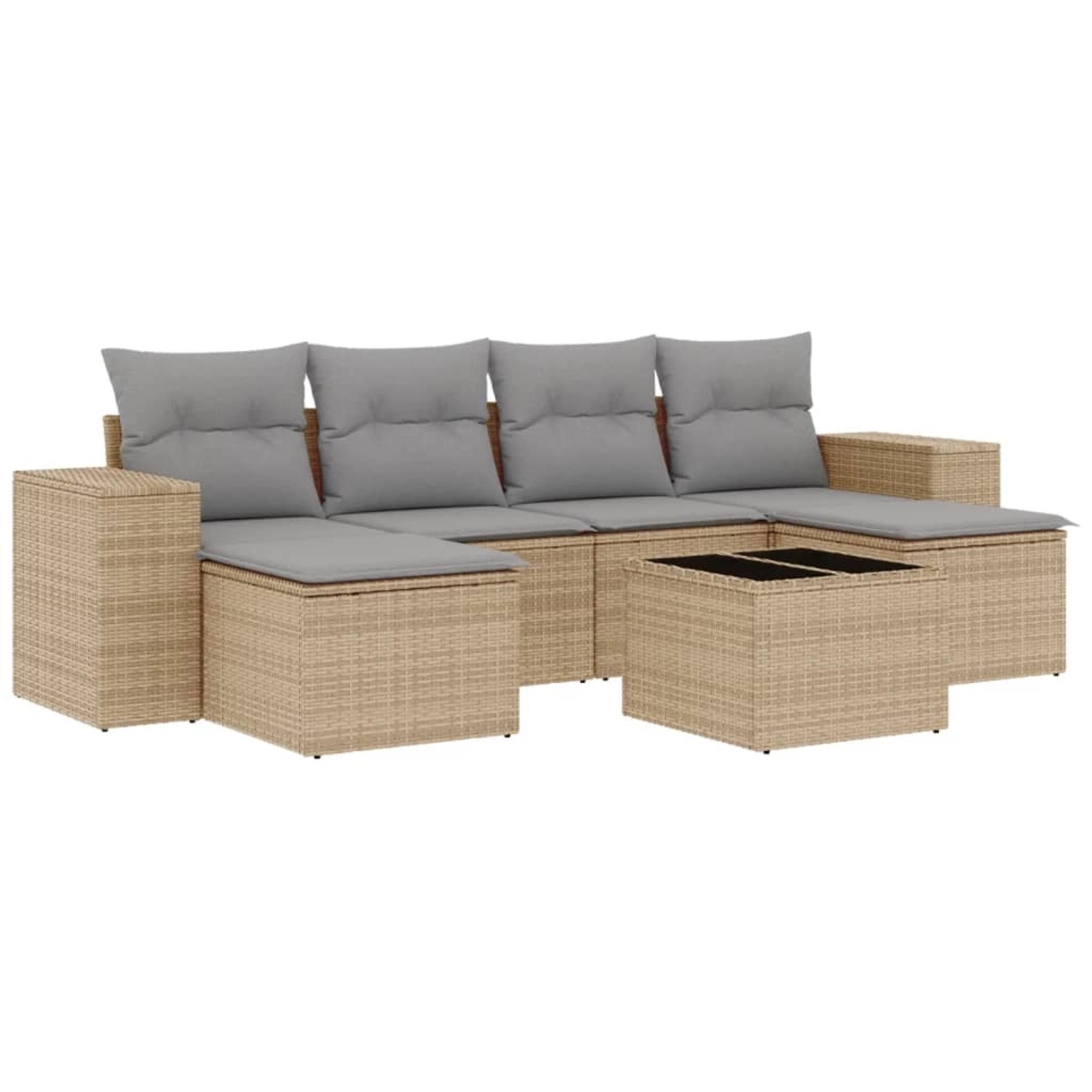 vidaXL 7-Tlg Garten-Sofagarnitur mit Kissen Beige Poly Rattan 3222928 günstig online kaufen