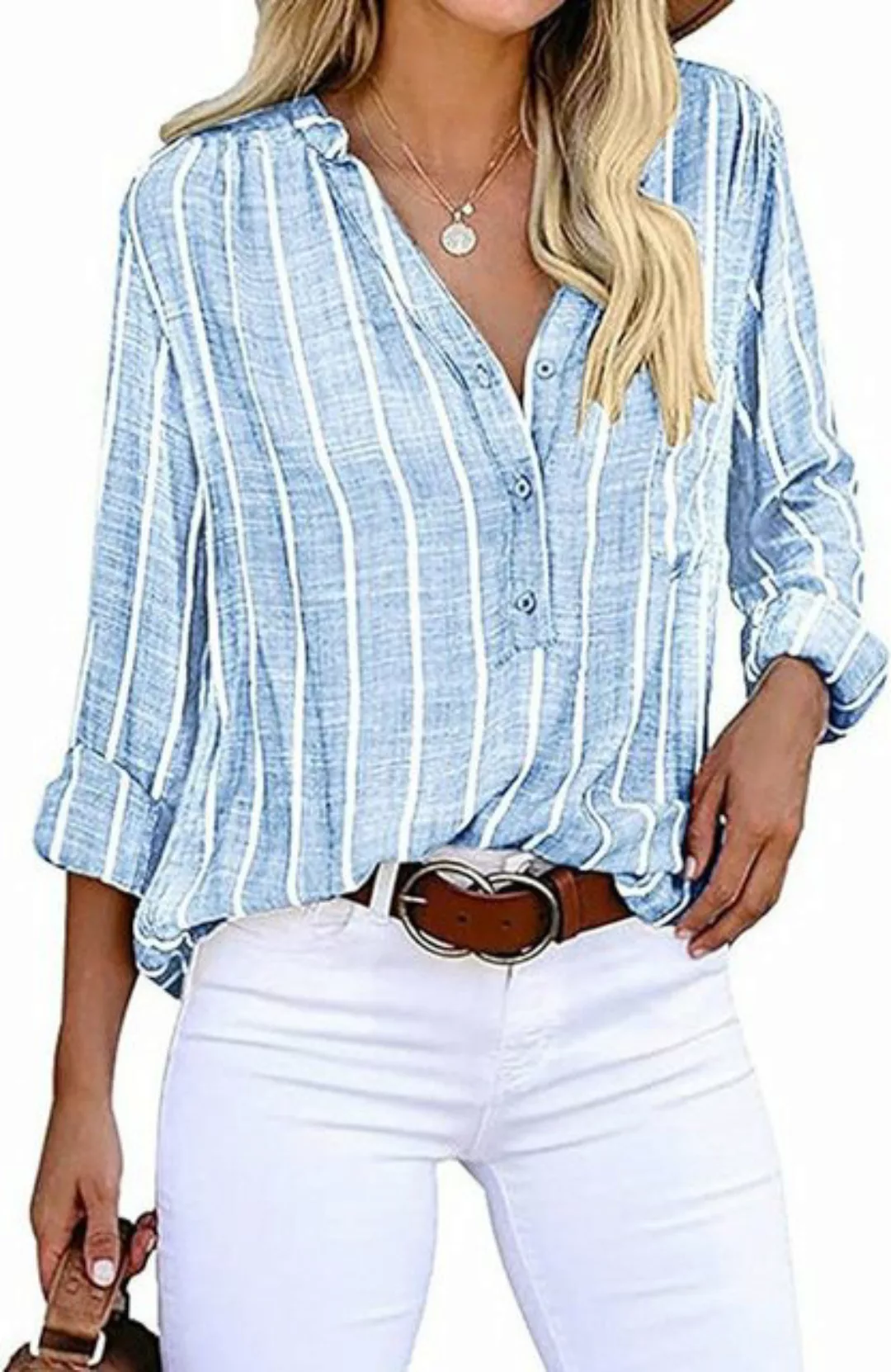 KIKI Longbluse Einfache Mode Trend Druck gestreiften Bluse Shirt Frauen günstig online kaufen