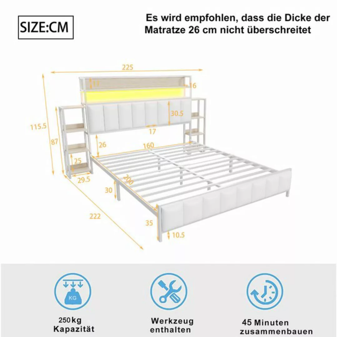 Ulife Polsterbett Doppelbett Jugendbett Eisenbett Stauraumbett mit LED-Bele günstig online kaufen