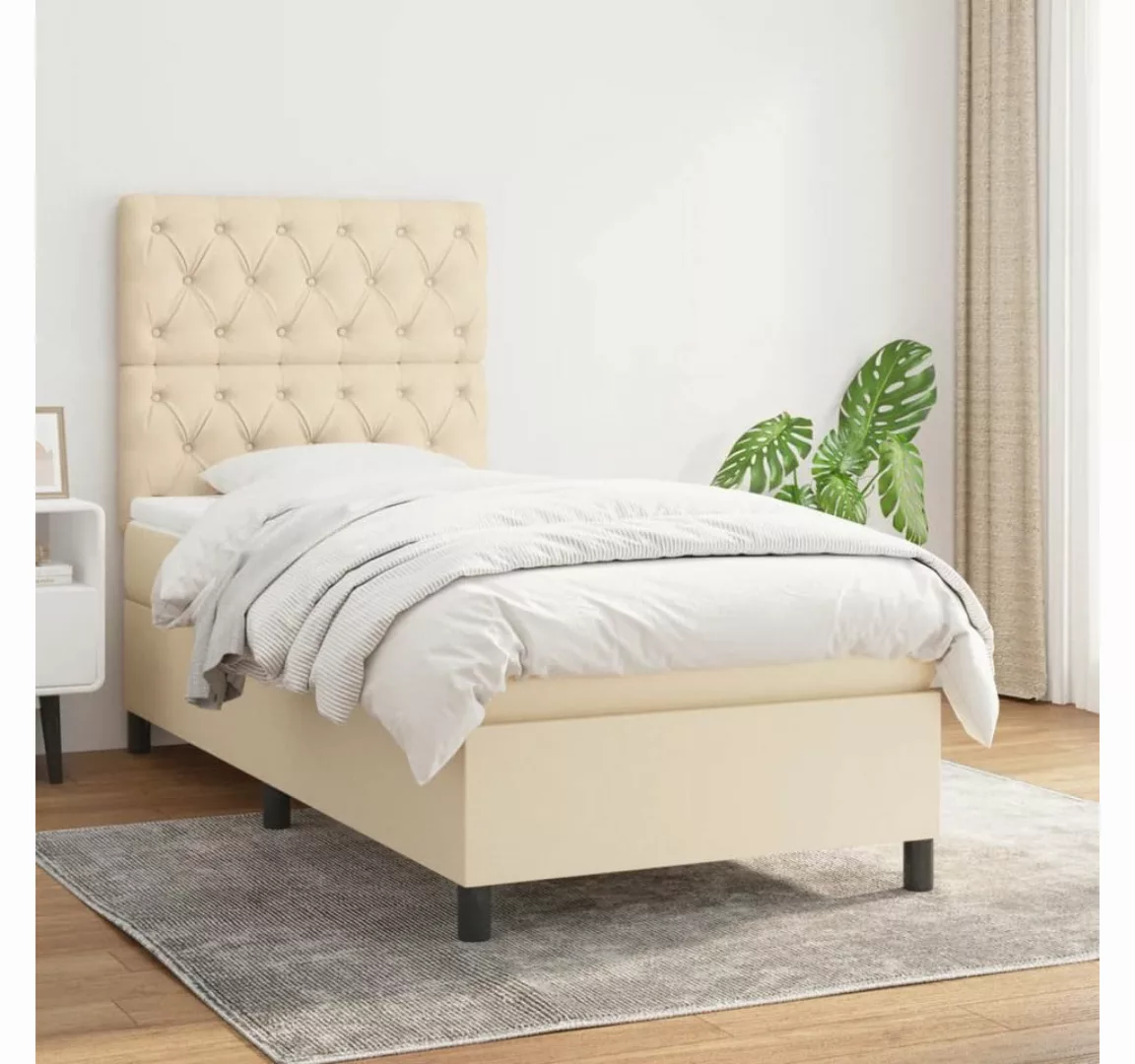 vidaXL Boxspringbett Boxspringbett mit Matratze Creme 80x200 cm Stoff Bett günstig online kaufen