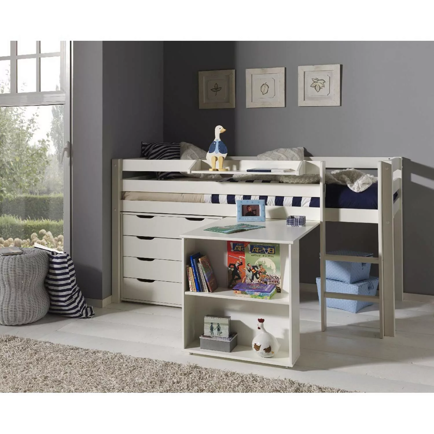 Kinderzimmer Set mit Schreibtisch PINOO-12 incl. Hochbett und Schubladenkom günstig online kaufen