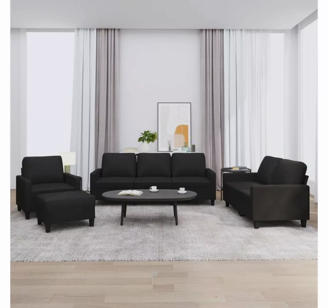 vidaXL Sofa Sofagarnitur mit Kissen Kunstleder, Standard + Fußhocker, Schwa günstig online kaufen