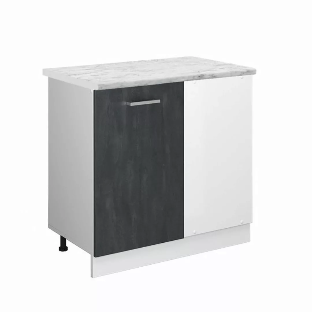 Vicco Eckunterschrank R-Line, Schwarz Beton/Weiß, 86 cm AP Marmor günstig online kaufen