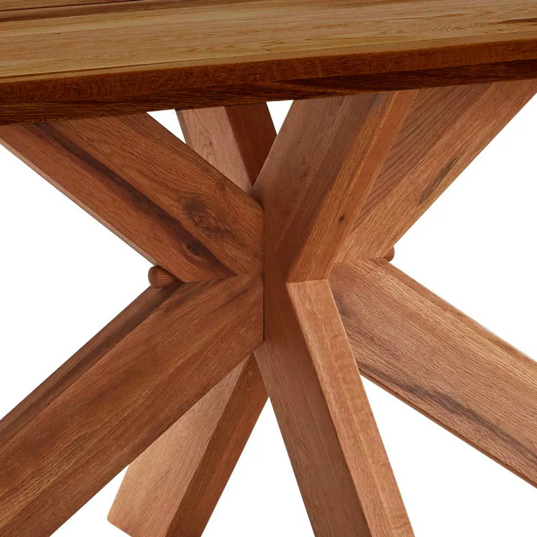 Tisch mit Spider Gestell aus Zerreiche Massivholz natürlicher Baumkante günstig online kaufen