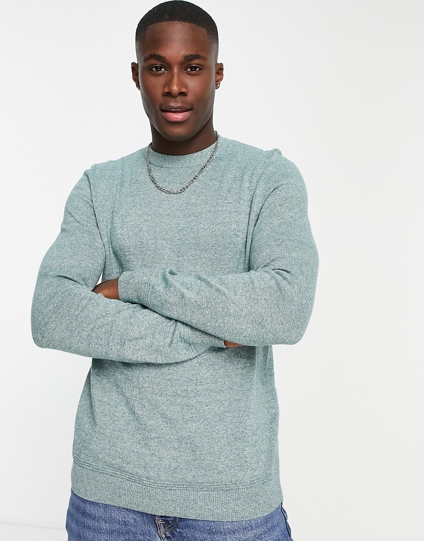 Topman – Langärmliger Strickpullover in Blaugrün mit Rundhalsausschnitt günstig online kaufen