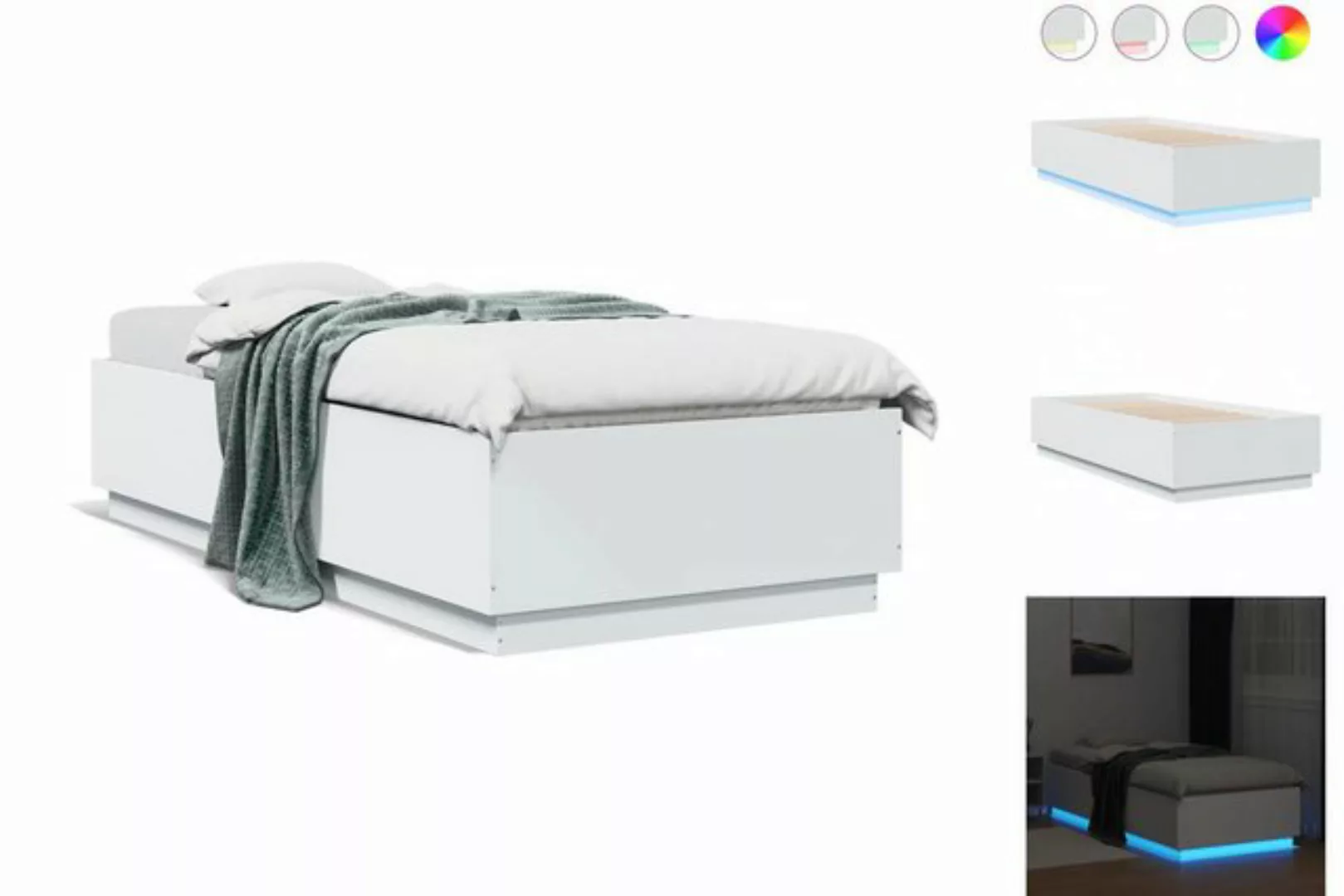 vidaXL Bettgestell Bettgestell mit LED Weiß 100x200 cm Spanplatte Bett Bett günstig online kaufen