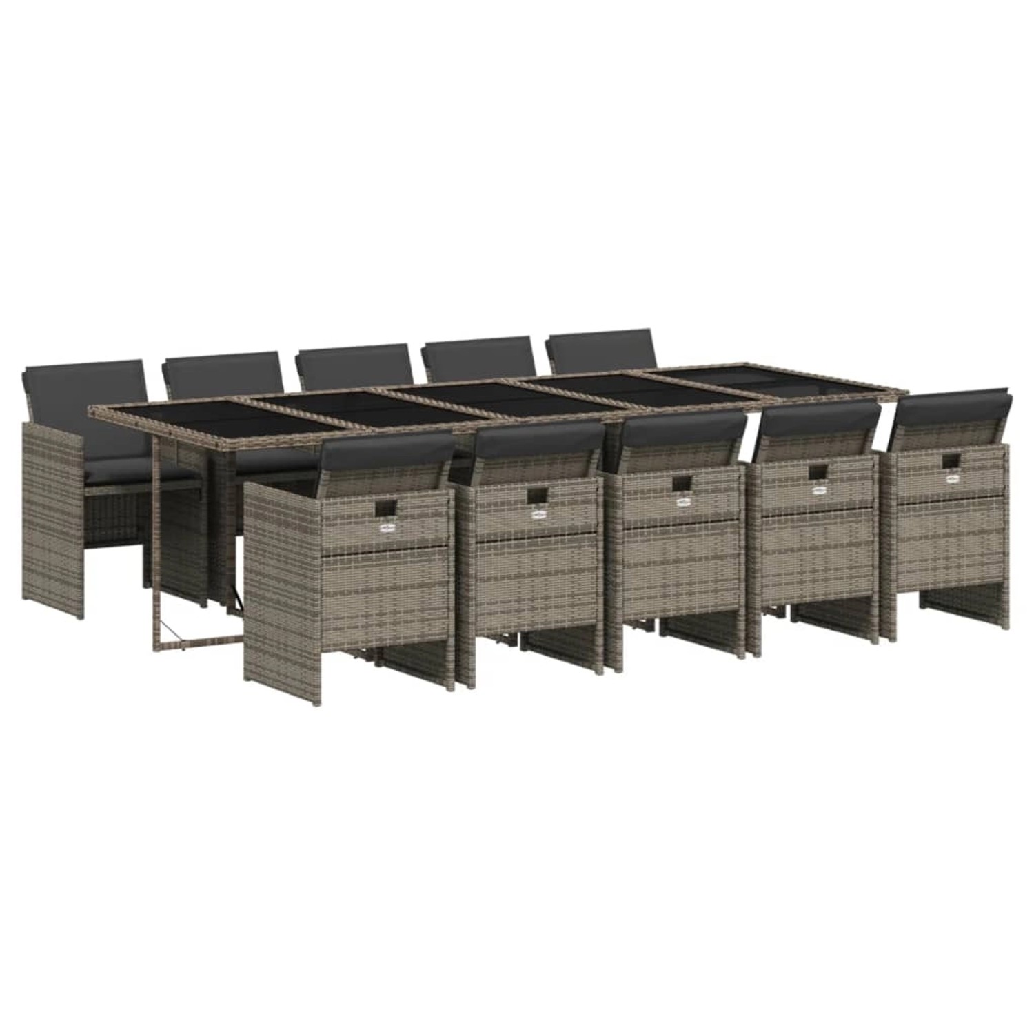 vidaXL 11-Tlg Garten-Essgruppe mit Kissen Grau Poly Rattan 3210572 günstig online kaufen